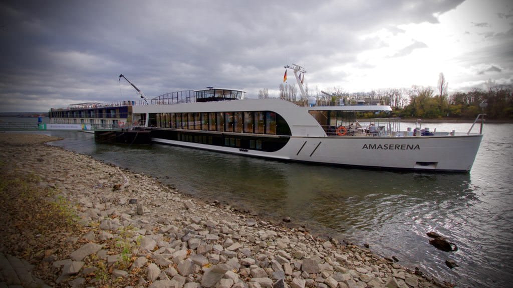 AmaSerena docked in low water on the Rhine in Rudesheim, Germany. © 2015 Ralph Grizzle