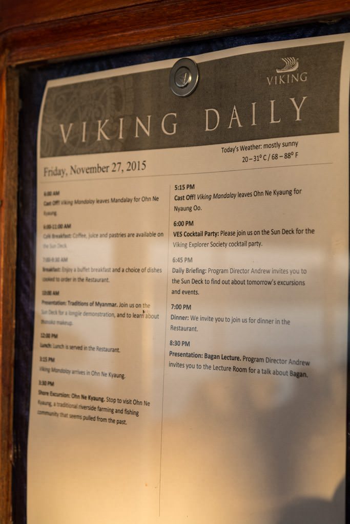Today's Viking Daily program., posted on the Sun Deck for all to see. Photo © 2015 Aaron Saunders