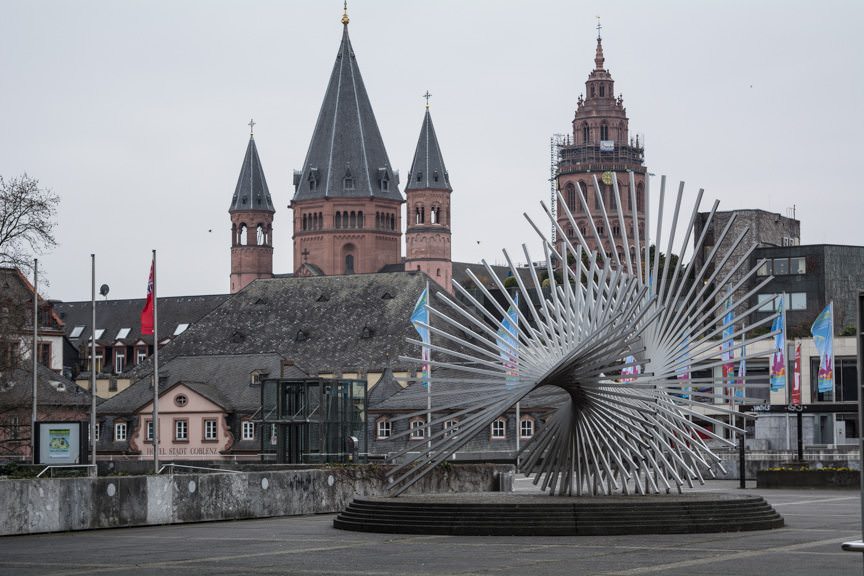 Art installations help give Mainz a modern look and feel, while paying homage to the town's heritage. Photo © 2016 Aaron Saunders