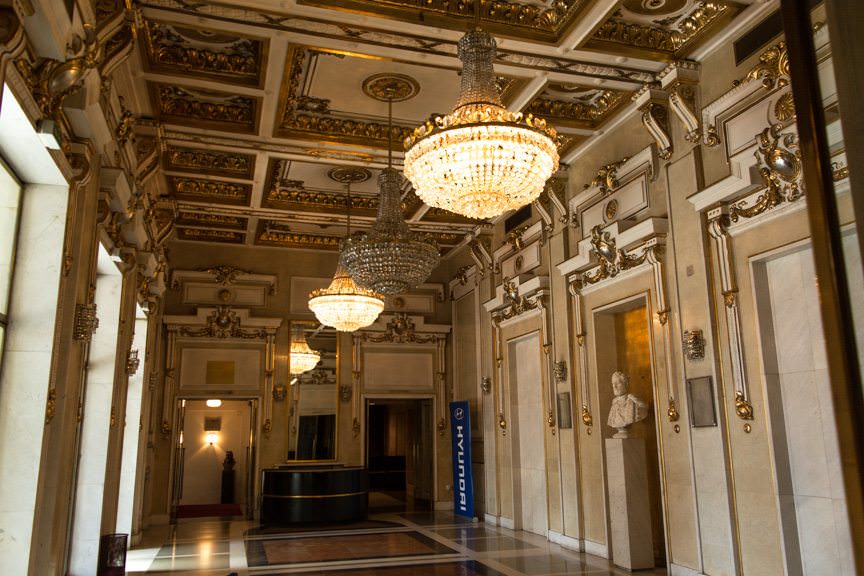 Inside the ornate lobby, which was reconstructed along with the facade in 1922. Photo ©  2016 Aaron Saunders
