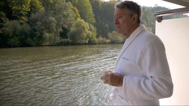 Ralph on AmaSonata Balcony with coffee